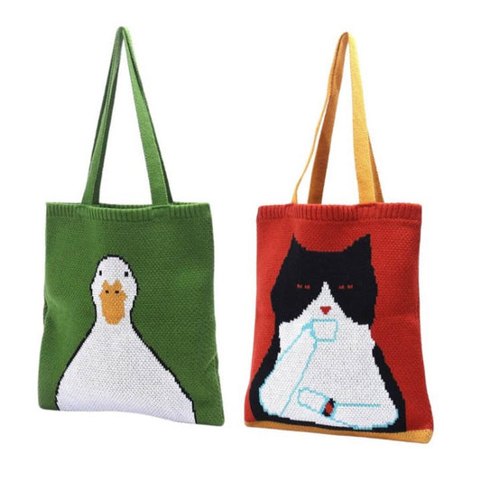 CUTE KNIT ANIMAL TOTE BAG