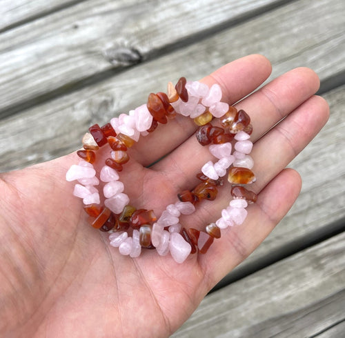 ROSE QUARTZ CARNELIAN BRACELET (ADJUSTABLE)