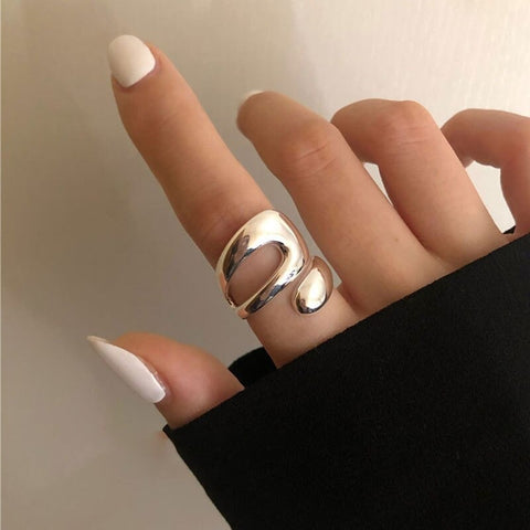 SILVER HOLLOW RING SET (ADJUSTABLE)